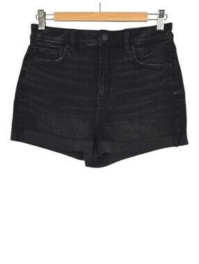 NWT American Eagle Women's Stretch High Rise Black Denim Mom Shorts 4